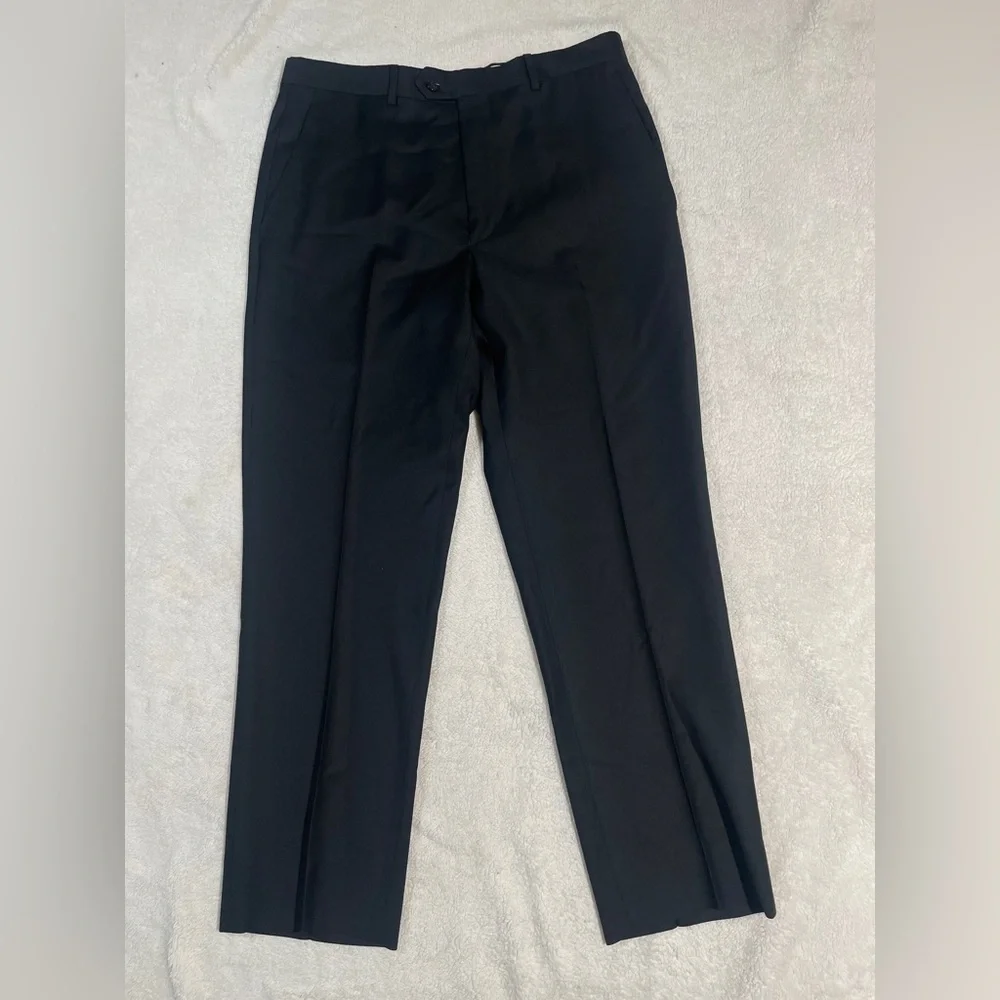 Santorelli luxury serge Wool Roma Flat Front Trouser Black Italy Size 34